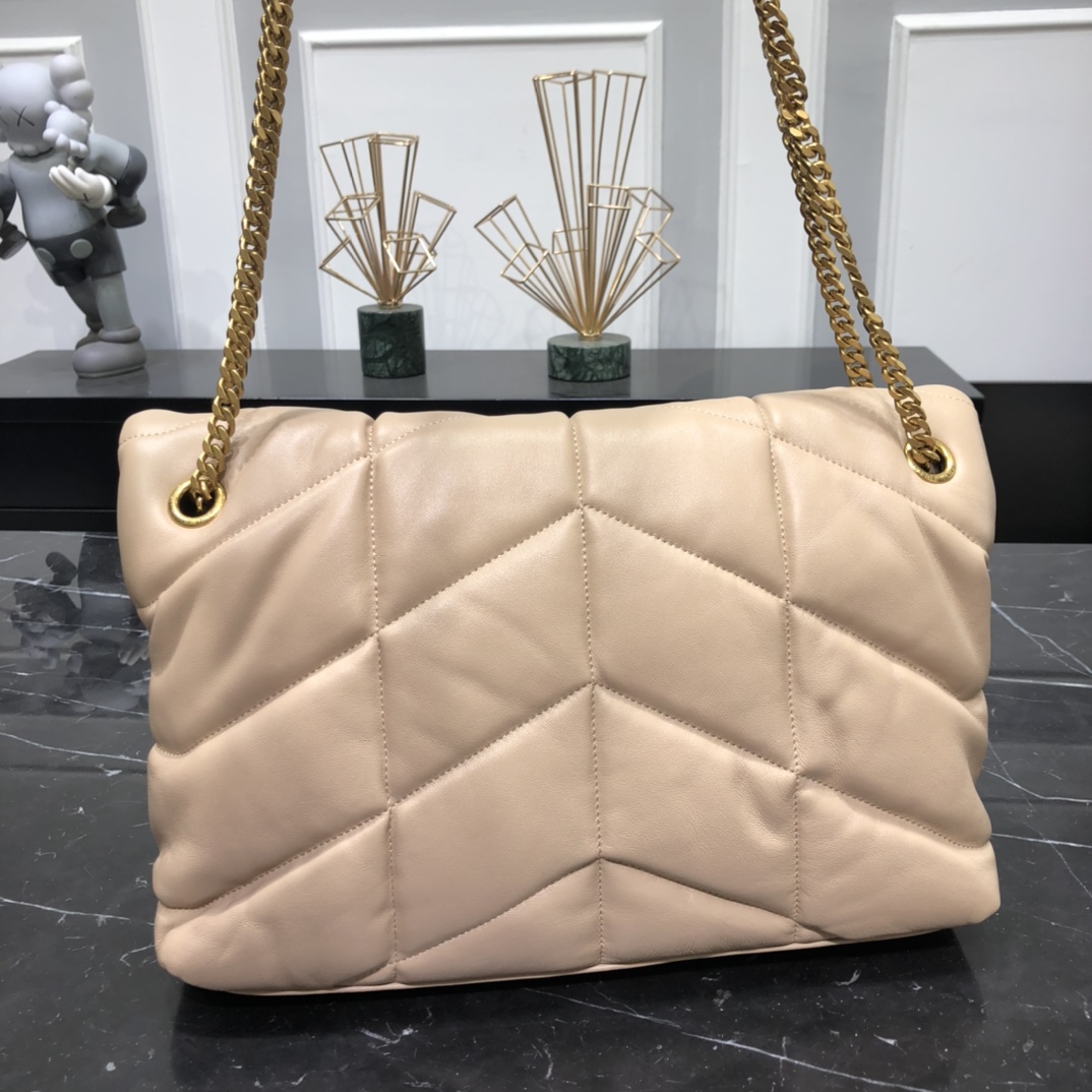 Saint Laurent Loulou Puffer Lambskin Shoulder Bag Handbag Dark Beige 577475 Gold